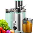 QCen Juicer Machine, 500W Centrifugal Juicer Extractor with Wide Mouth 3 Feed Chute for Fruit Vegetable, Easy to Clean, Stainless Steel, BPA-free (Aqua)
