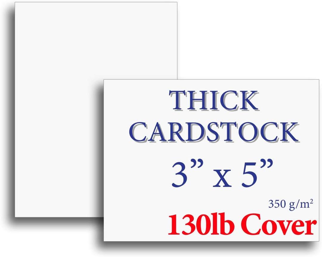Extra Heavy Duty 130lb Cover Cardstock - 3" x 5" Bright White - 350gsm 17pt Thick Paper - Index, Flash & Post Card Stock - 40 Pack