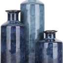 Blue Ceramic Vase Set - 3 Blue Small Vases, Farmhouse Country Flower Vase Home Decor, Living Room Decoration, Table Decoration, Fireplace Decor, and Entrance Decorations Centerpieces