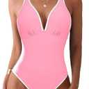 AI'MAGE Womens Swimsuit One Piece Tummy Control Bathing Suit V Neck Push Up Double Straps Slimming Swimwear, XS