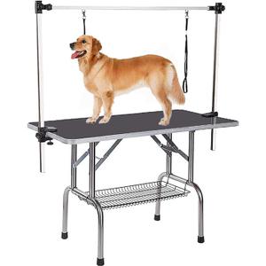 36" Professional Dog Pet Grooming Table Heavy Duty Adjustable with Overhead Arm, Two Grooming Noose Mesh Tray (Black, 36inch)