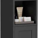 Homhedy Small Bathroom Storage Corner Floor Cabinet with Door and Shelves, Beside The Toilet Paper Stand for Skinny, Narrow Toilet Paper Cabinet, 7.9" D x 7.1" W x 31" H, Black
