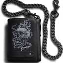 Men's Wallet With Chain Skull Trifold Wallets For Men,Soft Leather Wallet Chains Rfid Blocking Cool Mens Gift Idea (Black)