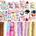 124 Pcs Fuzzy Pipe Cleaner Craft Supplies Kit, 39inch Large Pastel Thick Fluffy Jumbo Fur Chenille Stems with Decorative Accessories. Creative DIY Animals Dog Puppy. Good for Gift.