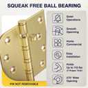 KOLET Ball Bearing Door Hinge, 4 x 4 Inches Gold Door Hinges, Square and 5/8'' Radius Corner, Heavy Duty Stainless Steel Hinges, Smooth and Quiet, Non Removable Pin, Brushed Gold, 3 Pack