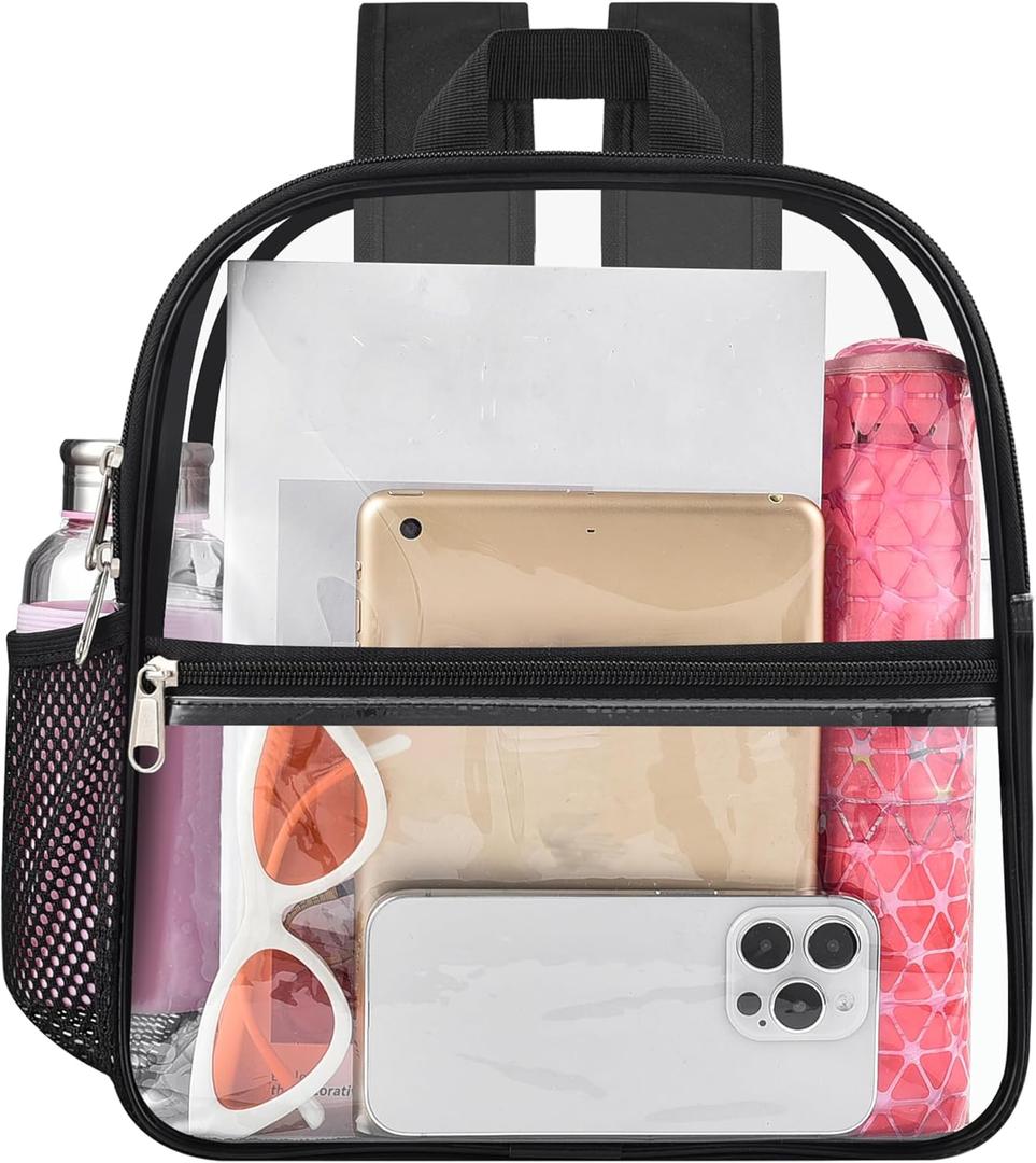 USPECLARE Clear Backpack for Stadium Approved 12612, Water proof Clear Bag for Stadium Events and Concert Work Sport Event (Black)