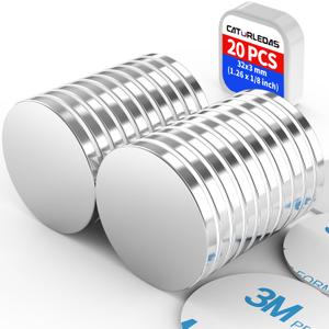 20 Pack 32x3 mm Strong Rare Earth Neodymium Magnets, Heavy Duty Large Round Magnet with Double-Sided Adhesive Backing for Crafts Fridge Garage Kitchen Office School, 1.26 x 1/8 inch