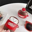 Ultra Thick Soft Silicone Case for Apple AirPods 1 2 1st 2nd Generation with Keychain Hook Pepper Soda Bottle Red Color 3D Cartoon Cute Lovely Fun Funny Unique Creative Cool Kids Girls Women Teens