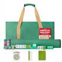 GUSTARIA American Mahjong Game Set, 166 Green Tiles, 4 All-in-One Color Rack/ Pushers, Complete Mahjong Tile Set，Green Carrying Bag