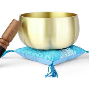 Large Tibetan Singing Bowl Set - 6 Inch Sound Bowl for Yoga, Meditation, Stress Relief, Mindfulness, Healing &Chakra balancing. Long Pure Resonance, Includes Mallet & Cushion (Gold, 6 inch)