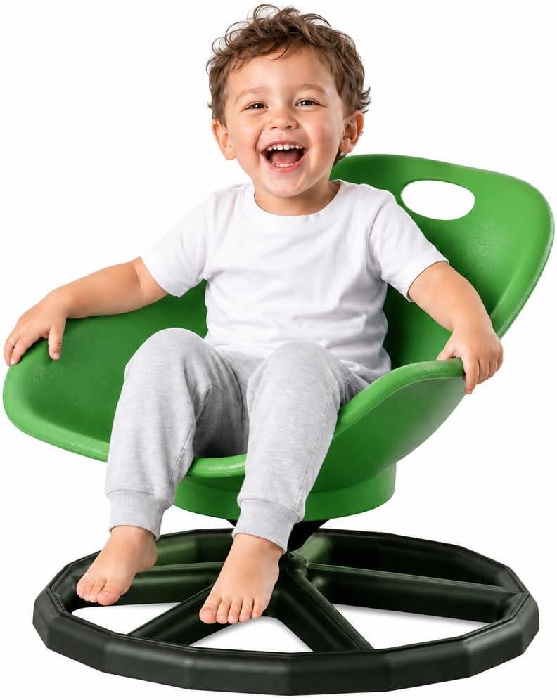 Sensory Spinning Chair with Back Support for Kids with Autism & ADHD-Green | 360° rotating toddler swivel chair. Comfortable sensory seating perfect for home, school, and classroom environments