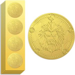 Peacoblue Gold Foil Sticker Seal Embossed 2 Inch 100Pcs Leo, Self Adhesive Golden Around Embossing Decals for Invitation Certificate Envelope Seal Gift Card Decoration