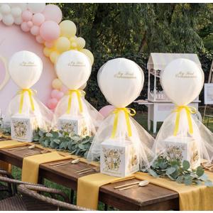 Soulchen 6 Sets First Communion Decorations Balloon with Box First Holy Communion Baptism Table Centerpieces Decor 24'' Tulle Tutu Balloons with Stand for Christening Baby Shower Religious Party Decor