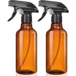 Spray Bottles 2-Pack, 10 Oz, Mist & Stream, Heavy Duty Spraying Empty Water Sprayer Bottle, BPA Free Plastic Refillable Containers for Cleaning Solutions, Plants, Hair, Essential Oils (Amber)
