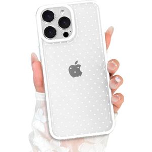 Compatible with iPhone 15 Pro Case with Clear Cute Fashion Polka Dot Aesthetics Design, Raised Lens Edge Protection, Stylish Slim Soft TPU Protective Cover for iPhone 15 Pro, White