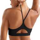 YEOREO Luciny Workout Y Back Sports Bras for Women Spaghetti Straps Racerback Padded V Neck Medium Impact Gym Bra Yoga Top (Small, Black)