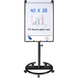 maxtek Mobile Dry Erase Board 40x28 inches Magnetic Portable Whiteboard Stand Easel White Board Flipchart Easel Board with 25 Sheets Paper Pad