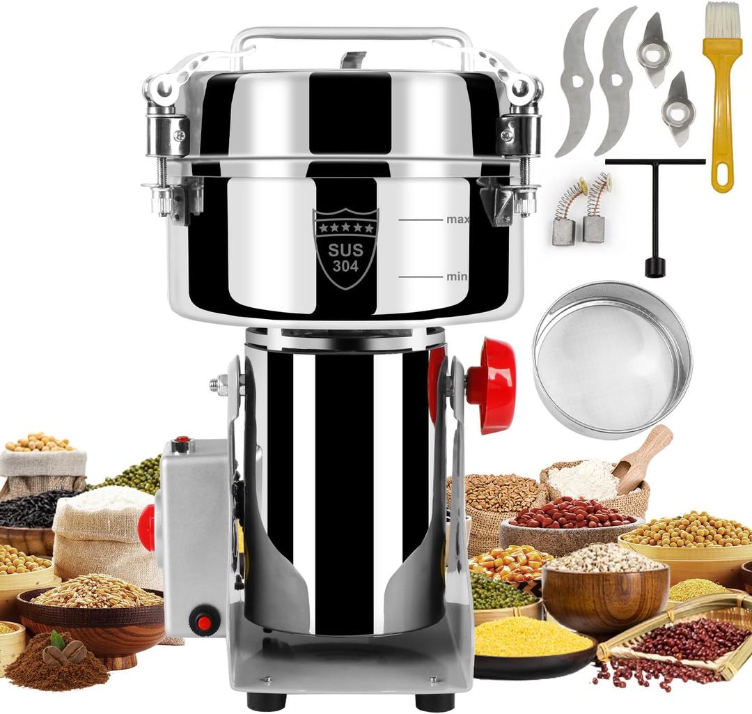 Grain Mill Grinder Electric Flour, 2000g Corn Fine Powder Rice Grinder Wheat Mill for Home Kitchen Commercial Stainless Steel Spice Food Pepper Coffee Beans (Swing Type)