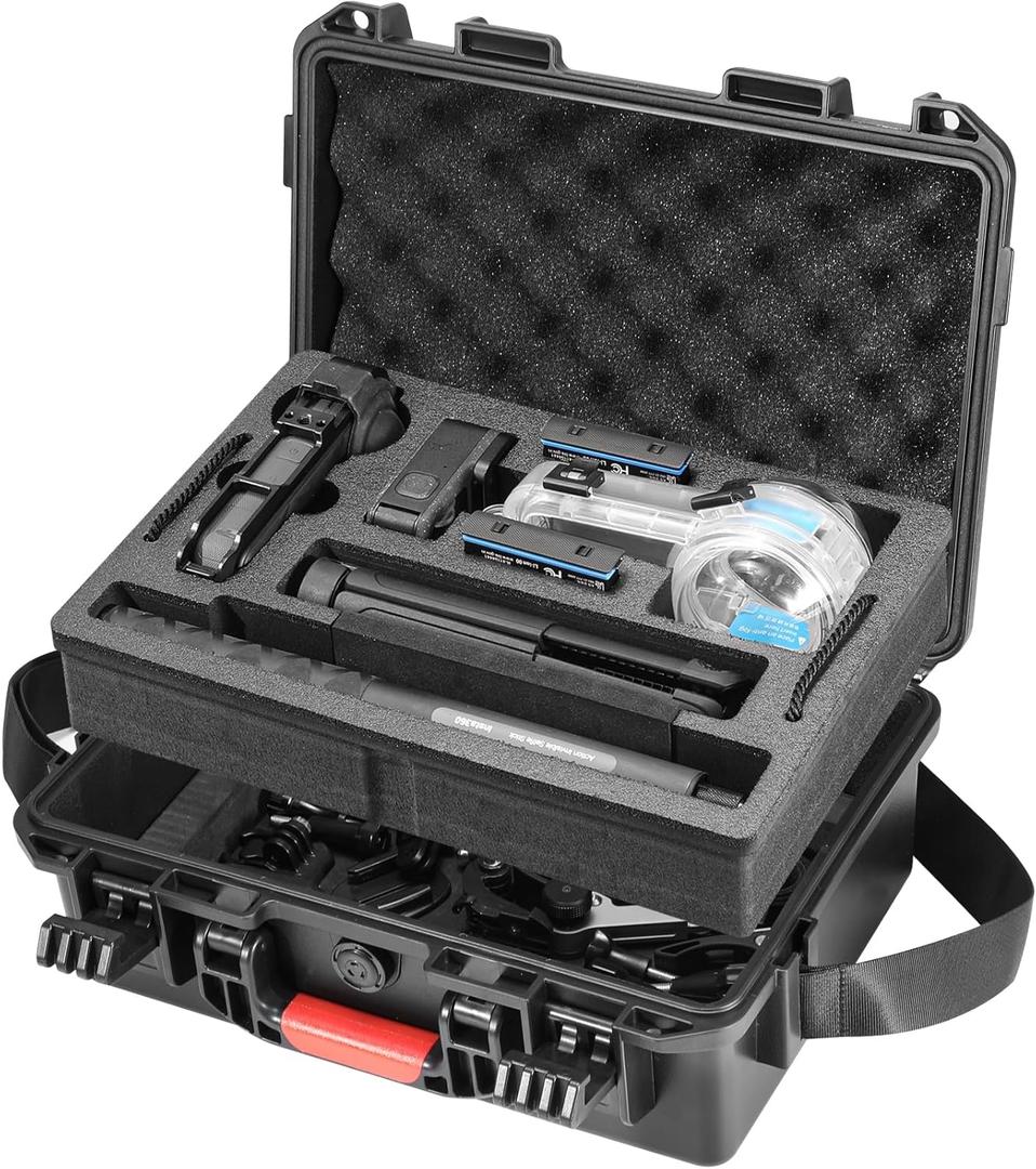 AMAZEAR Hard Case for Insta360 X5 X4 Air Accessories, Insta 360 X5 Waterproof Protective Carrying Case with Shoulder Strap for Diving Kit, Bullet Time Handle 2.0, Selfie Stick with Tripod, Black