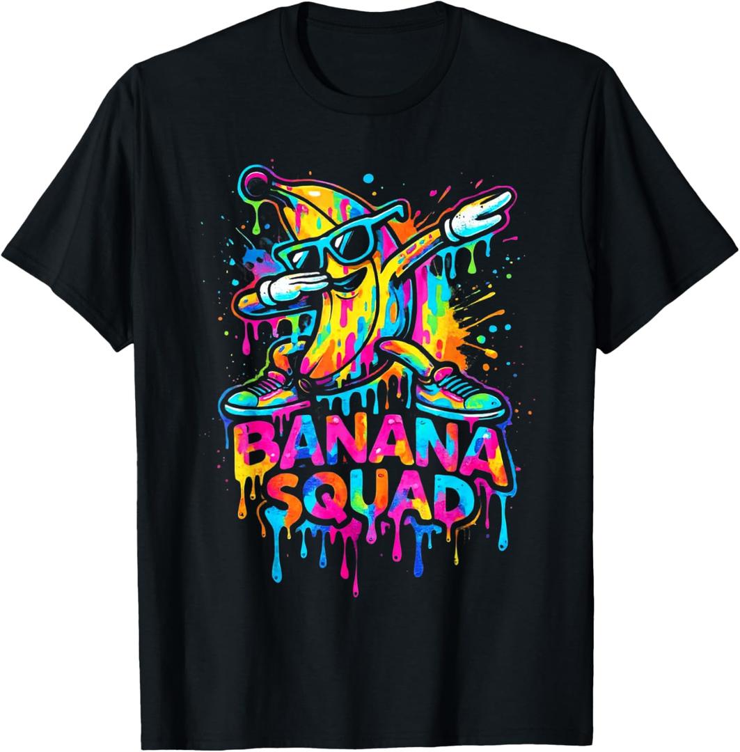 Banana Squad Drip Funny Dabbing Banana for Kids Boys Men T-Shirt (Black)