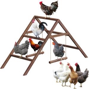 Pine Wood Chicken Perch with 2 Swings & Ladder, Multi-Level Chicken Roosting Bars for Backyard Coop, Roosting Bars for 1012 Chickens, Easy to Assemble & Clean