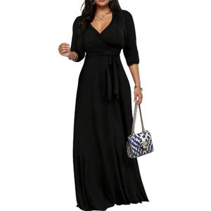 Maxi Dresses for Women Long Dress Casual V-Neck Loose Prom Dresses All Seasons (Large, Black6407)