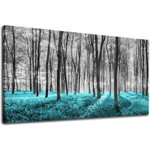 NINEASO Abstract Forest Canvas Wall Art - Black and White Trees Picture Teal Grassland Wall Decor Abstract Nature Landscape Canvas Painting Prints Artwork for Living Room Bedroom Decoration 20" x 40"
