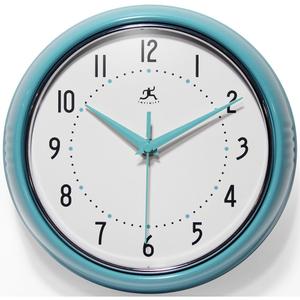 Infinity Instruments LTD. Retro 9 inch Silent Sweep Non-Ticking Mid Century Modern Kitchen Diner Wall Clock Quartz Movement Retro Wall Clock Decorative (Turquoise)