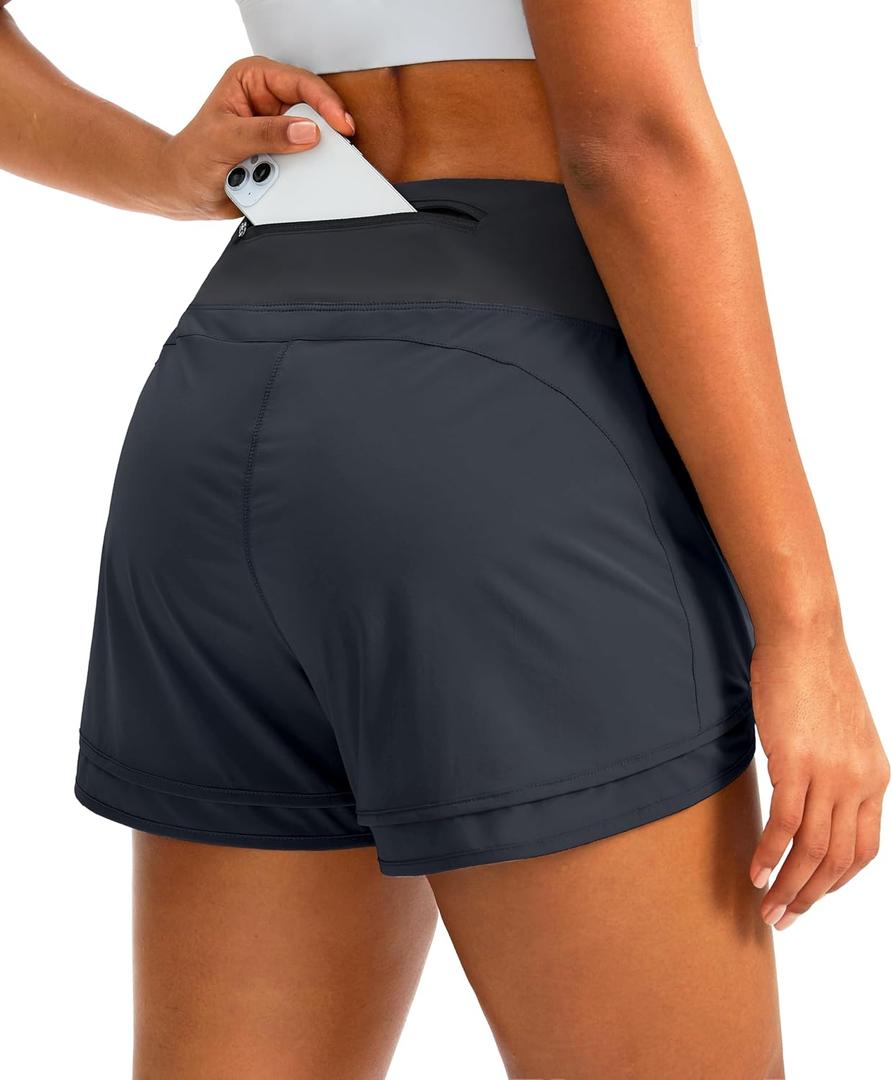 Women's Running Shorts High Waisted Quick-Dry 3 Inch Gym Workout Athletic Shorts for Women with Zipper Pocket (E-iron Gate), S