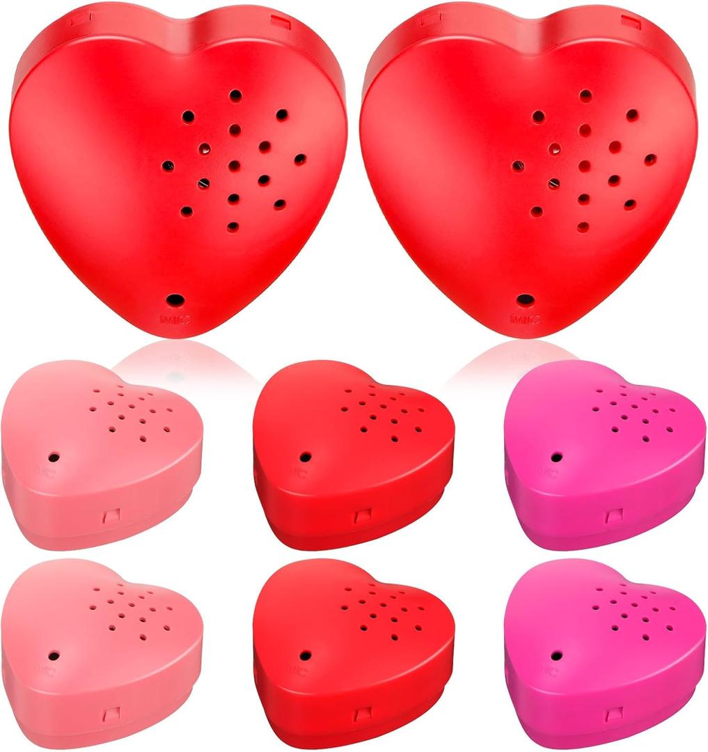 6 Pcs 20 Seconds Valentine's Voice Recorder for Stuffed Animal Heart Shape Sound Recorder Push Button Recordable Device Sound Module for Gift Recording Voice Message(Red, Rose Red, Pink)