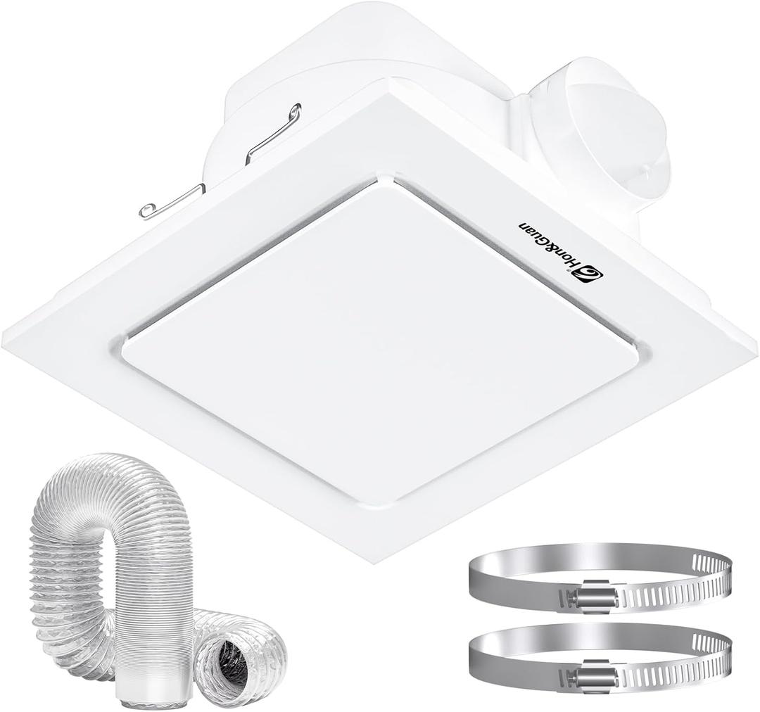 Hon&Guan Bathroom Exhaust Fan, Quiet Square Bathroom Vent Fan 111 CFM, 1.0 Sones, Ceiling Mount Ventilation Fan, Bath Ceiling Fans, Exhaust Fan for Home Bath Hotel