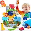 Animals Montessori Toddler Toys 2 3 4 5 6 7 Year Old Boys Girls Wooden Animal Blocks Stacking Toy Kids Birthday Gifts for Boy Girl Age 3-7 Educational Toys Fine Motor Balance Game