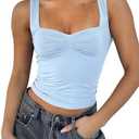 TiulZial Women's Sleeveless Backless Crop Tank Top Sexy Pleated Bustier Sweetheart Neck Strappy Y2K Cami Cropped Tops S