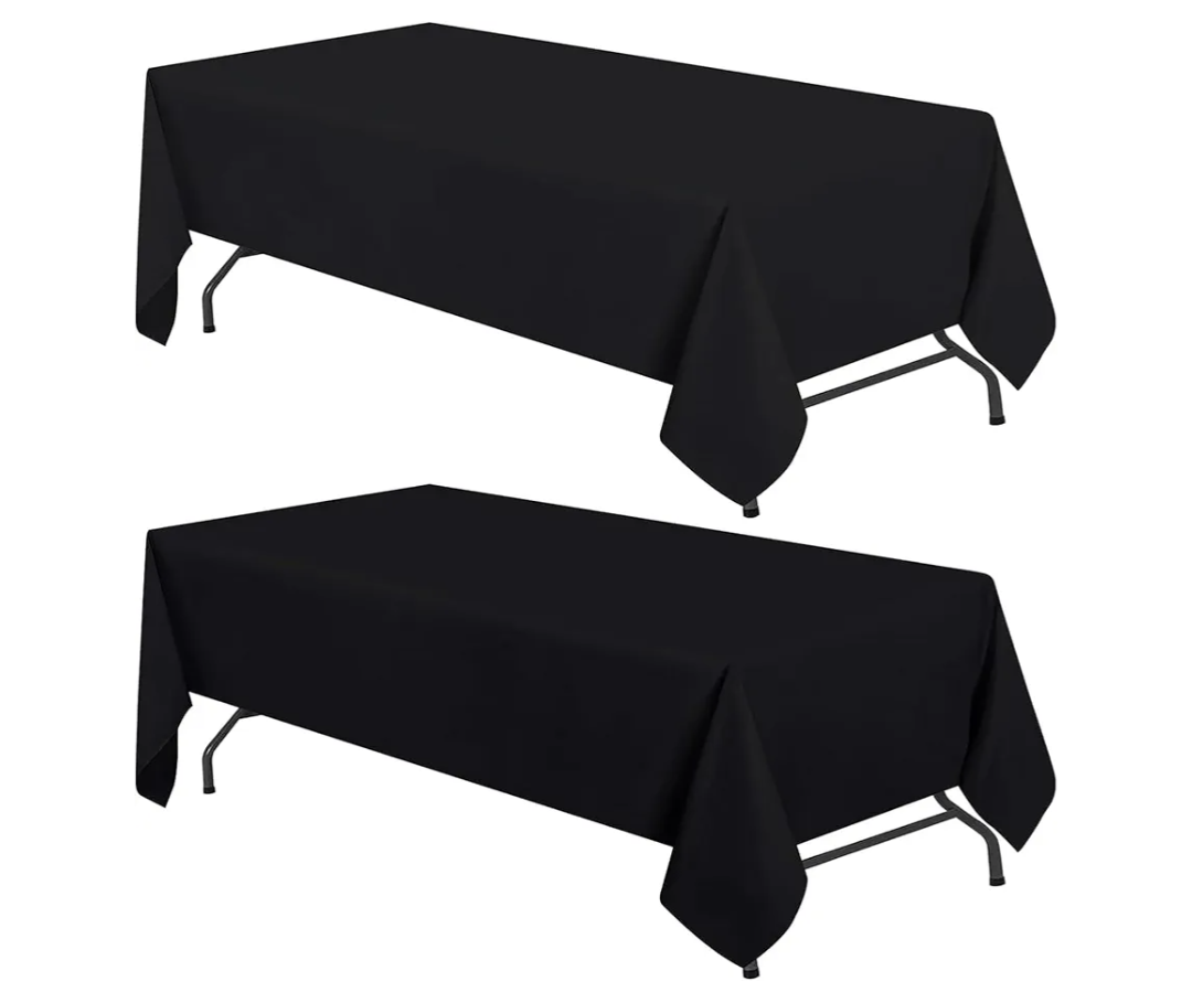 Set of 2 Black Rectangle Tablecloth for Tables, Black Table Cloths for Rectangular Tables, 200 GSM Poly Tabletop Covers Washable Fabric Stain, Wrinkle Resistant, 2 Pack
