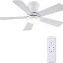 Hounberi Ceiling Fans with Light and Remote, 40" White Flush Mount Ceiling Fan with Dimmable LED,6 Speeds DC Reversible,Timer, Noiseless, Indoor Low Profile Ceiling Fans for Bedroom,Kitchen