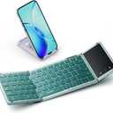 seenda Foldable Bluetooth Keyboard with Touchpad, Travel Folding Keyboard with PU Leather & Phone Holder, Small and Portable for iPad Tablet Laptop for College Students - Sage Green