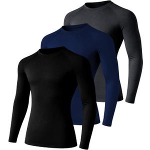 3 Pack Youth Boys' Quick Dry Compression Long Sleeve Shirts, Kids Crewneck Athletic Tight Base Layers Size L