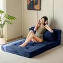 MAXYOYO Convertible Sofa Bed, Fold Out Loveseat Sleeper Sofa with Pillow, 4 in 1 Tufted Folding Couch Bed Foam Floor Couch, Lazy Chair for Living Room Bedroom Guest Room, Navy