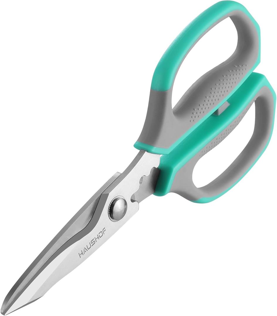 HAUSHOF Kitchen Scissors for Food, Heavy Duty Kitchen Shears, Sharp Stainless Steel Shears with Soft Grip, U-Groove Design, 8-1/4" Food Scissors for Meat, Vegetables, Fine Bones