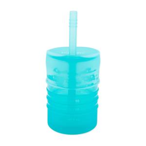 Bumkins Baby and Toddler Cups, Sippy Cup with Straw, Spill Proof, Transition Cup for Babies Ages 1 Year, Safely Sip from Lid, Straw or Cup, First Year Supplies, Platinum Silicone, Holds 7oz, Blue