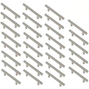 Aimyoo Cabinet Handles - Pack of 30 Stainless Steel Hollow Tube T Bar Drawer Pulls Cupboard Knob for Kitchen Furniture Hardware (Overall Length: 6", Hole Center: 3-3/4")