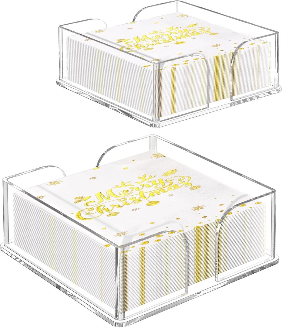 2 Pack Acrylic Guest Towel Napkin Holder, Clear Hand Towel Holder for Bathroom, Paper Hand Towels Storage Tray, Disposable Paper Towel Holder for Kitchen, Parties, Weddings, Hotel, Restaurant (Square Clear 6.5"+7.5" Set)