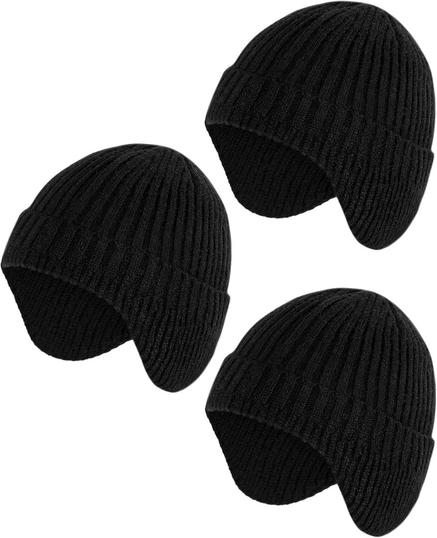 Winter Hats for Kids - Warm Toddler Beanie Hat with Ear Flaps, Toddler Girls Winter Hat for 3-8 Years Boys Girls (Black, 3 Pack)