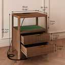 Night Stand with Charging Station, 2 Drawers Modern Bedside Tables with Storage, Fluted Nightstand for Bedroom and Living Room(Walnut Brown), 19.6" W x 14.9" L x 25.5" H