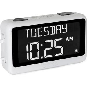 ORKA Talking Clock. Voice Recordable Ex Large Medication Pill Reminder. Talking Alarm Clock for Dementia, Hearing, Visually impaired Seniors-Digital Day Clock with Multiple Customized Alarms White