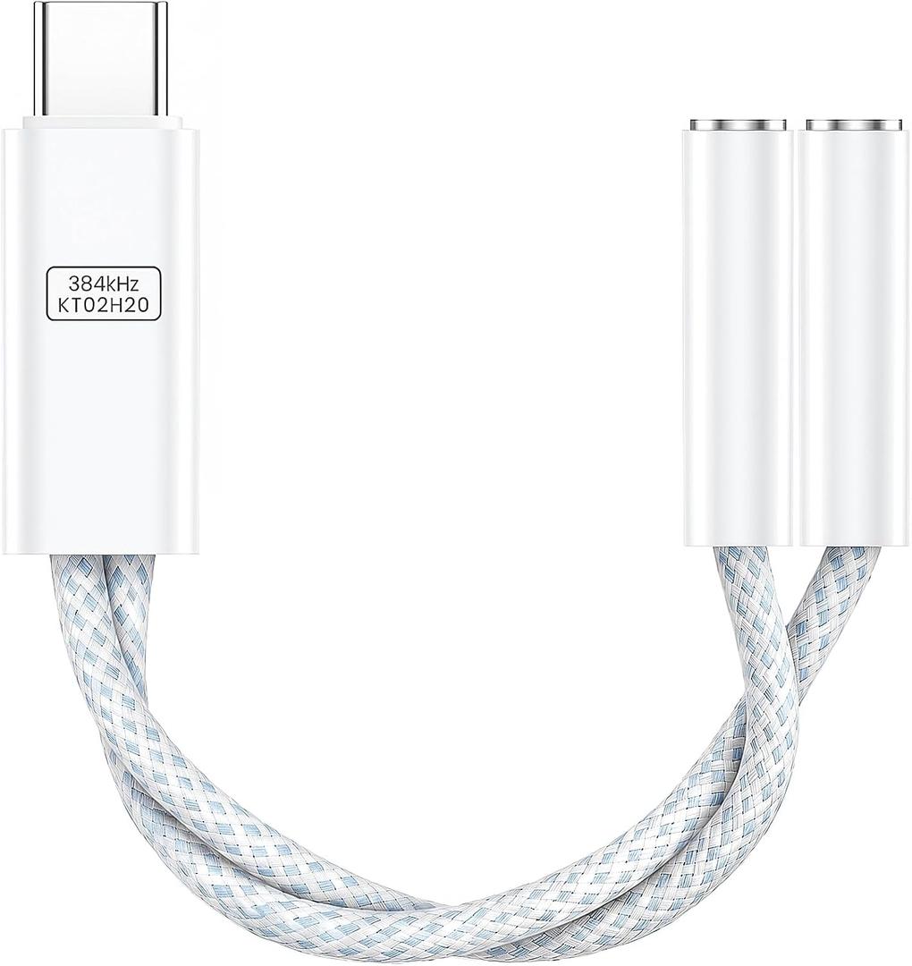 VUM USB-C to Dual 3.5mm Headphones Jack Hi-Res Audio Adapter Splitter | 32-bit/384kHz Hi-Res, TRRS HD Mic Input Supported, 1-in 2-Out Hi-Fi Stereo USBC Audio Splitter, OFC Cable with Silver-Plated