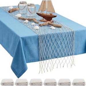 SATINIOR 6 Pcs Fish Net Party Decorations Fishing Net Table Runner 12x72'' Decorative Nautical Cotton Fishnet for Pirate Mermaid Hawaiian Ocean Beach Under the Sea Themed Party Decor (Natural)