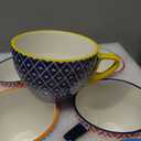 Selamica Ceramic 8 oz Cappuccino Cup Set with Saucers, Espresso Coffee Cups, Latte Macchiato for Party Cafe Home, Set of 6, Assorted Colors