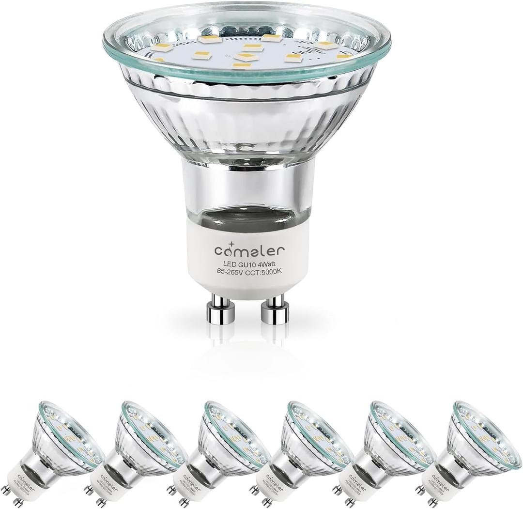 comzler GU10 LED Bulb Dimmable, 50W Halogen Equivalent GU10, 5000K Daylight, GU10 Bulb Replacement for Track Lighting, MR16 GU10 Light Bulb LED 4W120Beam Angle 400LM 120V ETL Listed 6 Pack