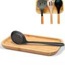 Large Wooden Spoon Rest, 9.7'' Stove Top Bamboo Spoon Holder, Kitchen Counter Cooking Utensils Rest, Farmhouse Small Food Serving Tray for Spatulas, Spoons, Turners, Ladles and Teaspoons